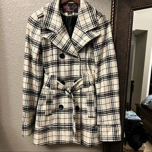 White plaid pea coat (M)